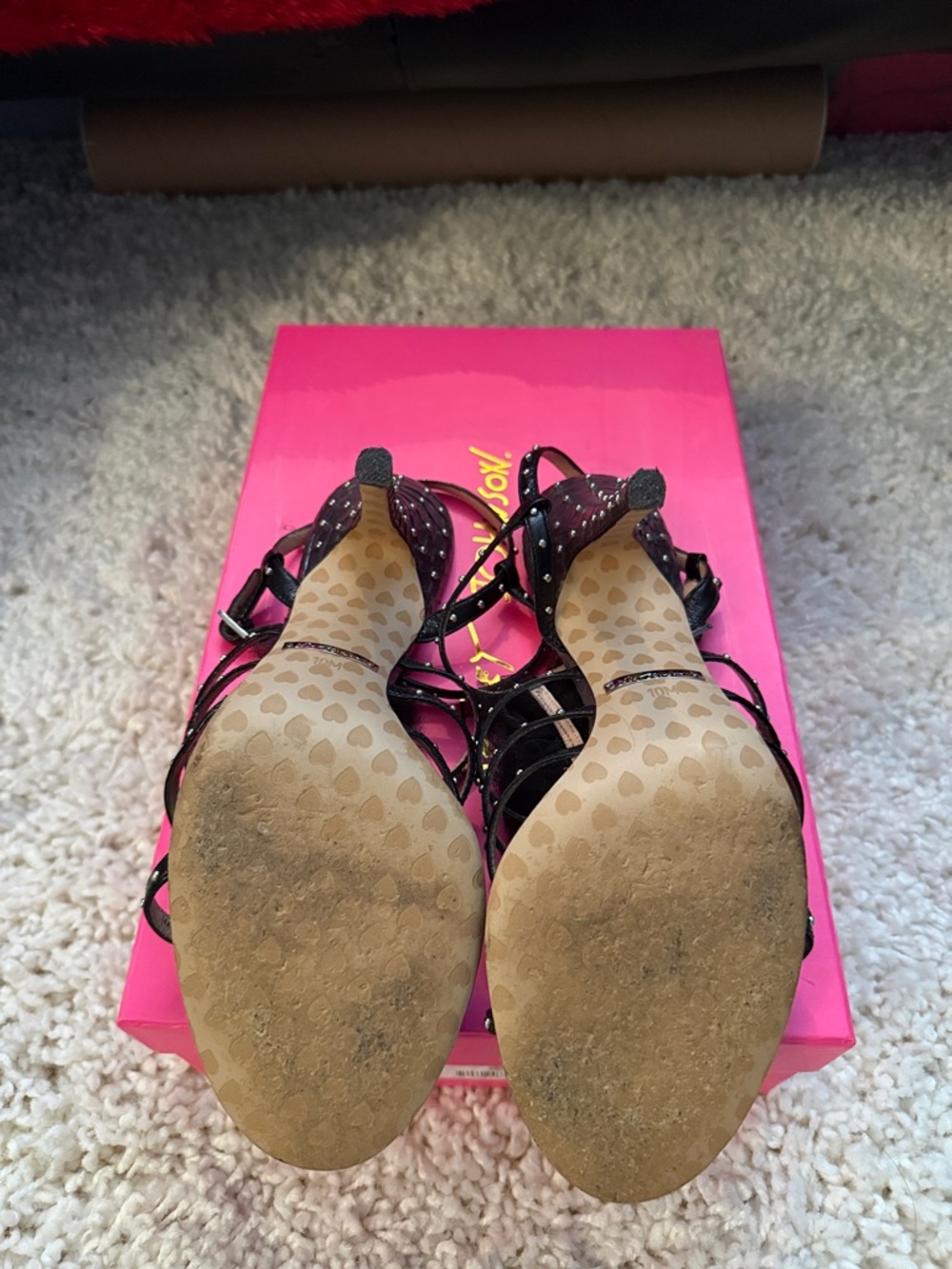 Betsey Johnson Abigail Black Tulle Leopard Insole Studded Strappy Sandals - Picture 5 of 8